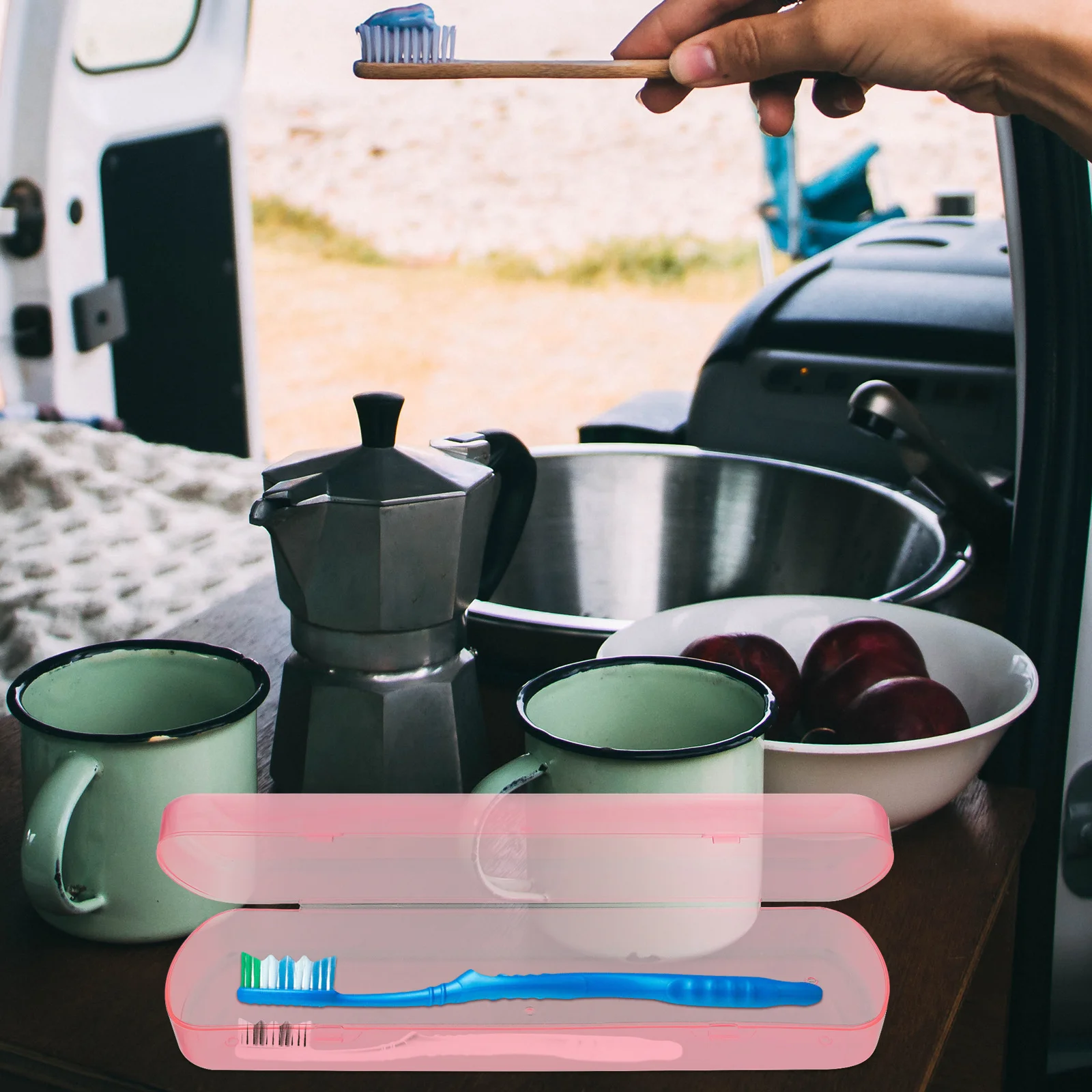 4 قطعة فرشاة الأسنان حقيبة سفر صندوق بلاستيكي منظم الأعمال تخزين مدمج محكم الهواء حواف ناعمة فرشاة الأسنان حقيبة سفر #1