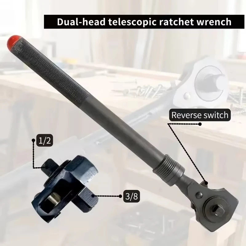 MacWork 1/2 Zoll. und 3/8 Zoll. Doppelkopf-Ratschengriff mit Hammerfunktion, Teleskop-Ausziehbarer Ratschengriff – Detail 4