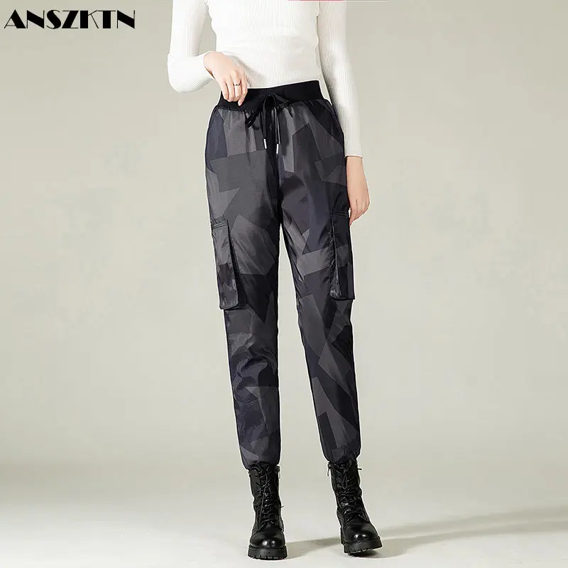 

ANSZKTN Winter new women's camo casual versatile loose oversized thick pants down pants