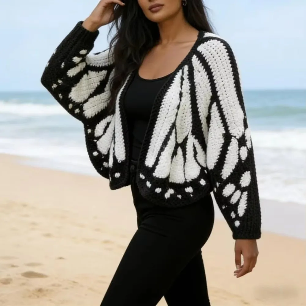 

Crochet Monarch Butterfly Knit Cardigan Soft Breathable Butterfly Cloak Keep Warm with Butterflies Wing