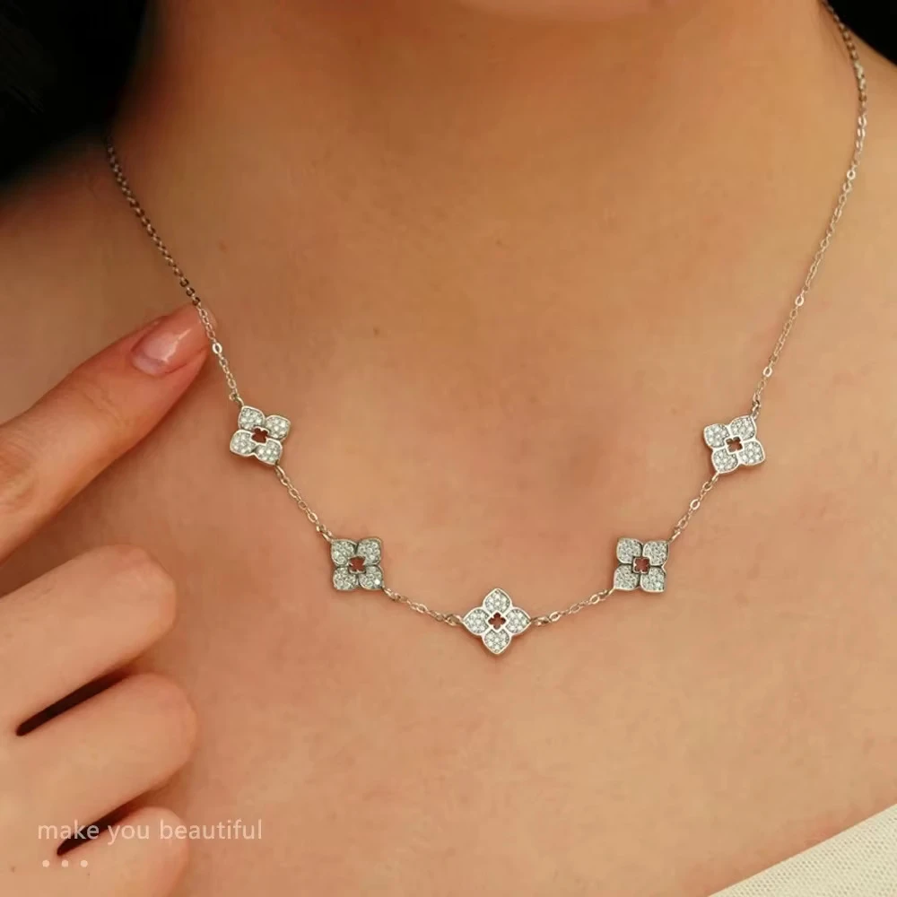 FCGJHW Full Moissanite Clover Necklace S925 Sterling Silver Chain Necklaces for Women Hypoallergenic Fine Jewelry Gifts 2026