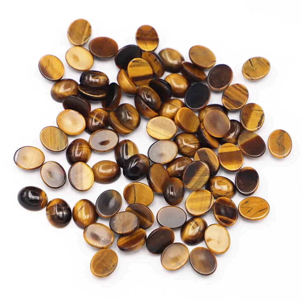 2023 New Top Quality Natural Tiger Eye Stone Oval Shape Cab Cabochons Beads for Necklace Jewelry Making 8x10mm Wholesale 100pcs