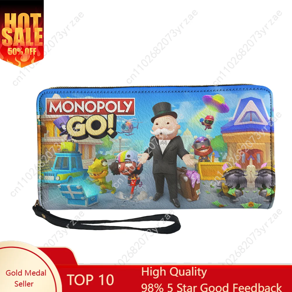

Monopoly Go! Wallet Mens Womens Teenagers Long Zipper Wallet Double Print Commuter Personalized Photo Custom Made Purses