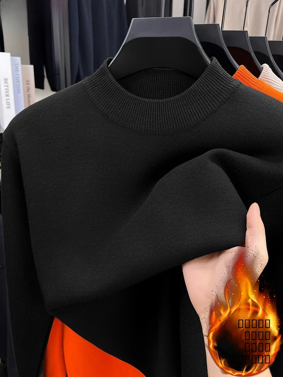 

Мужской вязаный свитер Thiened Fce с высоким воротником, теплый шерстяной, повседневный, из полиэфирного волокна, мягкий