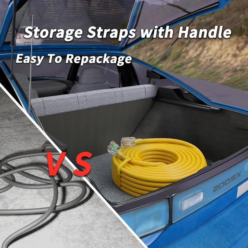 سلك تمديد خارجي 100 قدم 12/3 مقاوم للماء مع مؤشر مضاء، 12 مقياس SJTW شديد التحمل 15 أمبير 1875 وات