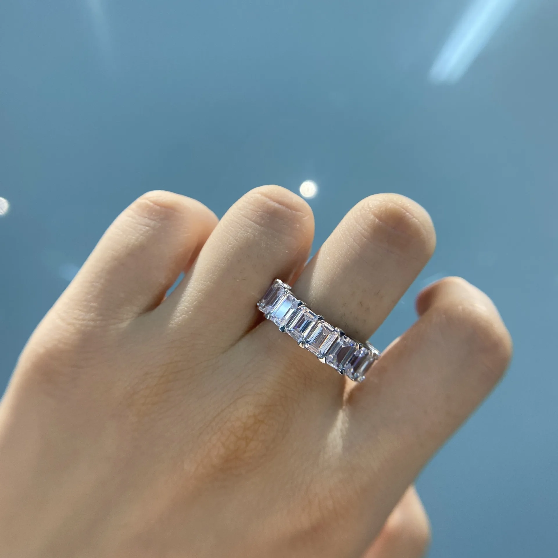 OEVAS Full 3*5mm High Carbon Diamond Wedding Rings For Women Top Quality 100% 925 Sterling Silver Sparkling Party Fine  Jewelry