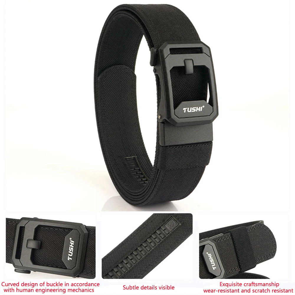 TUSHI Neuer militärischer taktischer Gürtel für Herren, eng, robust, Nylon, robust, harter Gürtel für Herren, Outdoor, Freizeitgürtel, automatischer Bund – Detail 12