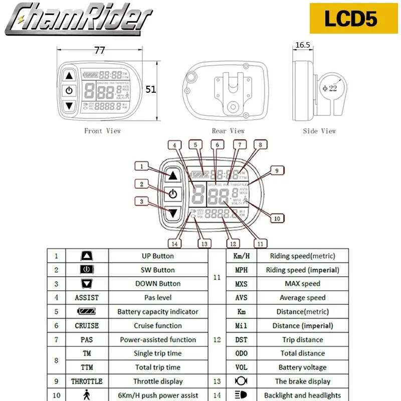 Misuratore LCD KT per bicicletta elettrica, Controller intelligente, pannello Ebike, Julet, impermeabile, LCD3, LCD8HU, LCD5, 24V, 36V, 48V