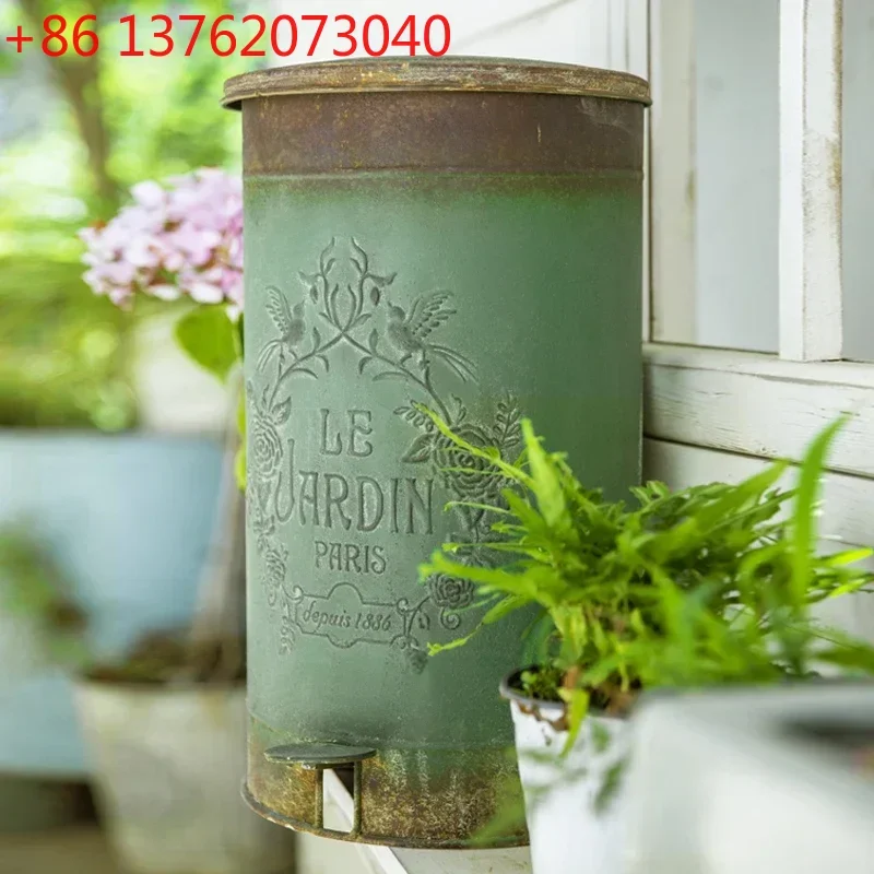 

Винтажный большой мусорный бак с тиснением для двора, деревенский декоративный мусорный бак для сада и патио, уличный садовый мусорный бак