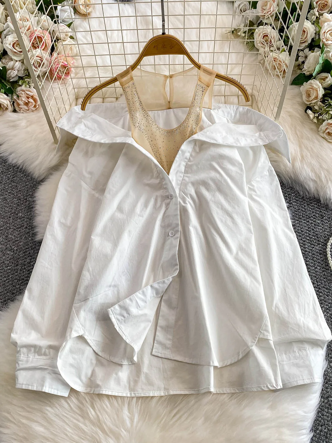 

Женский свободный укороченный топ Ele Me с воротником со стразами, модный кардиган с длинными рукавами, однотонный, осенний