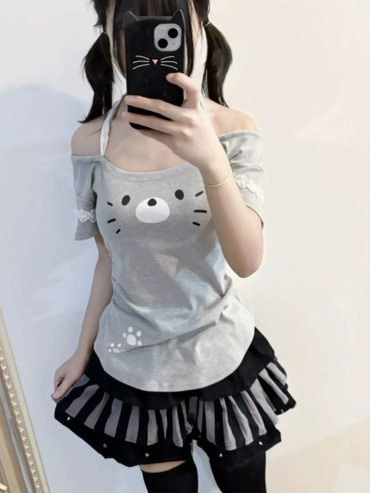 

Kawaii Sweet Subculture Vintage Women Tops Punk Y2K Clothing Retro Design Tees Elegant Blouse Harajuku Mini Skirt 2025 Summer