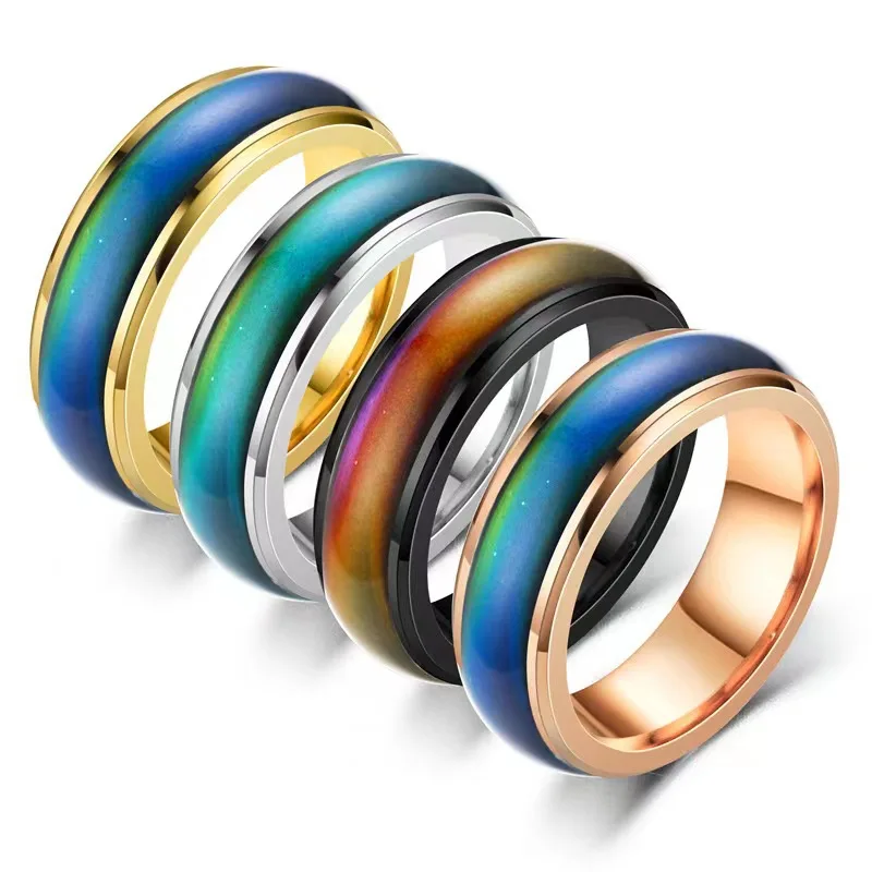 Changing Color Rings Stainless Steel Mood Emotion Feeling Temperature Rings For Women Men Couples Glazed Tone Fine Jewelry Gifts