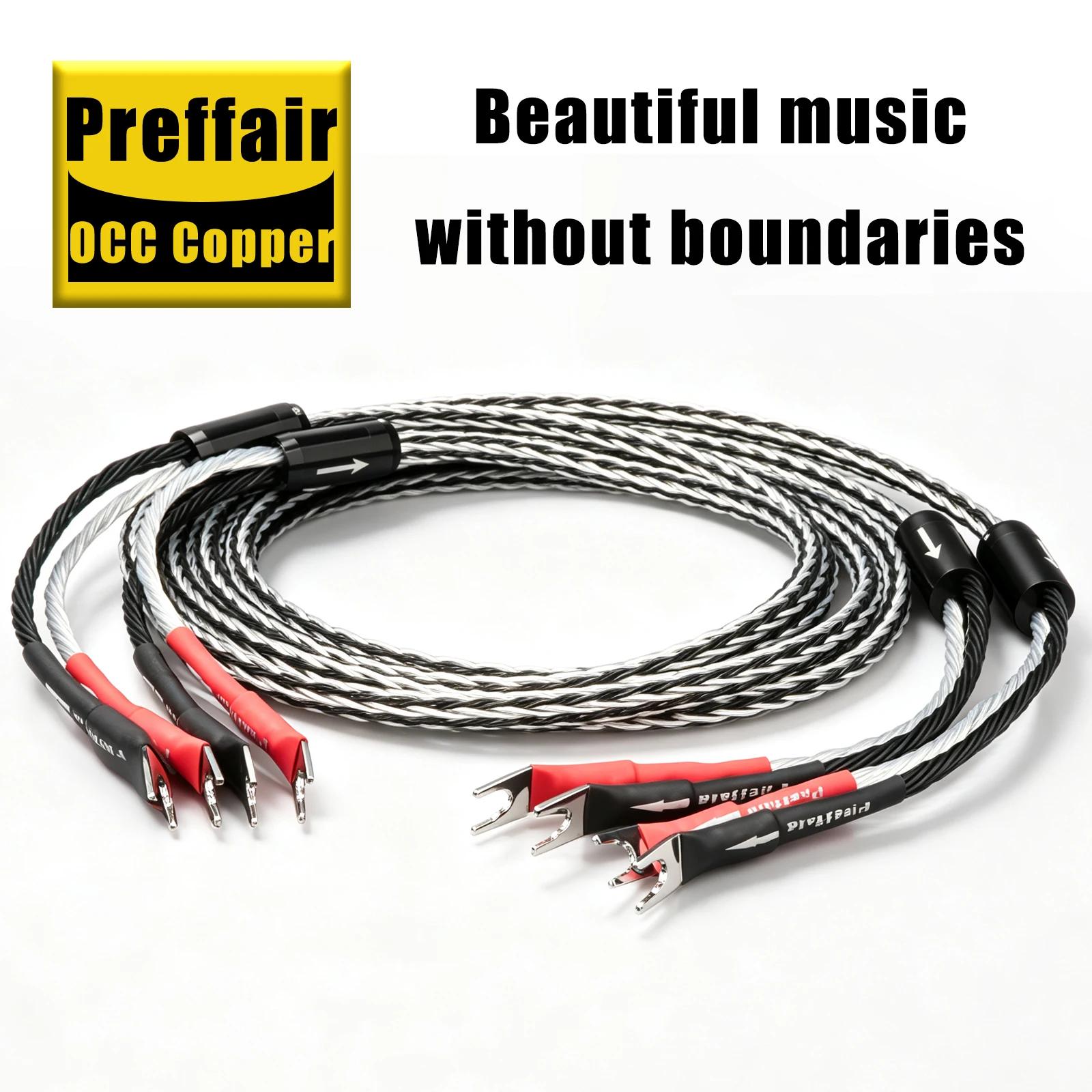 Preffair L318 HIFI Single Speaker Cables 2 to 2 Spade Plugs 16 strands 7N OCC Audio Cables --1 Pair