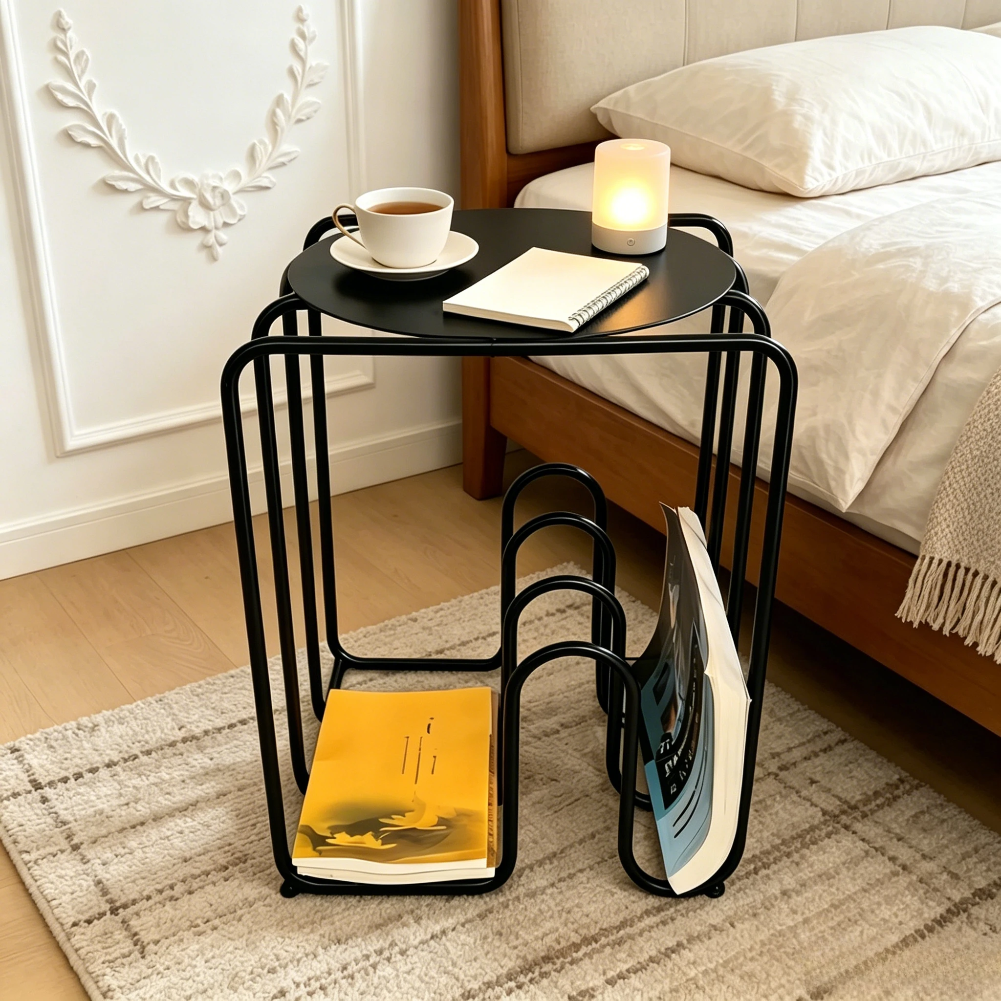 

New Industrial Side Table, Space Saving Metal Storage Rack, Modern Coffee Accent Table for Living Room Bedroom Office Furniture