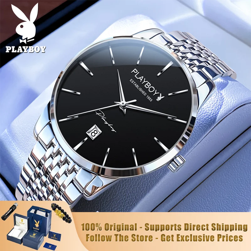

PLAYBOY 2604 Brand original authentic watches for man luxury Gift Box Steel band calendar mechanical men's watch gift
