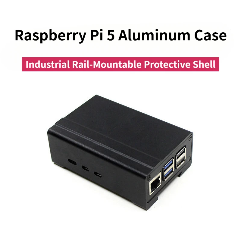Raspberry Pi 5 Aluminum DIN‑Rail Case Enclosure with Fan and Heatsink, Industrial Rail‑Mountable Protective Shell
