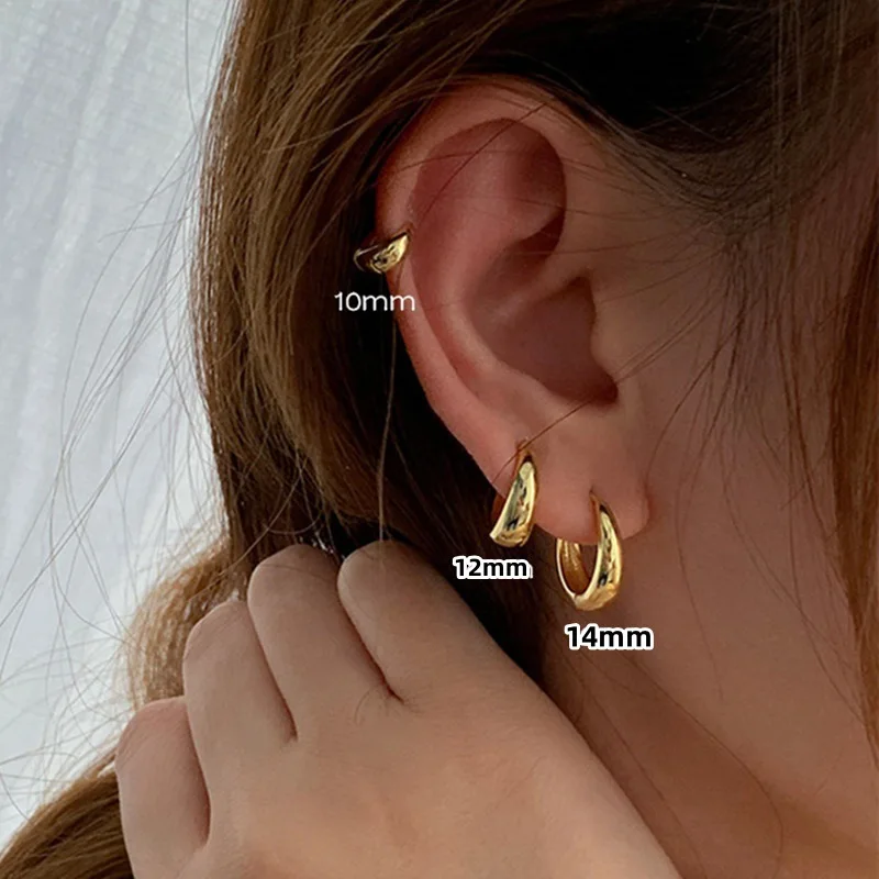 LATS 6Pcs/Set Chic Glossy Gold Color Plated Copper Oval Huggie Hoop Earrings for Women Modern Female Ear Hoops Jewelry