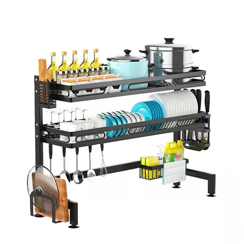 

High Quality Expandable Dish Drainer Shelf Rack With Utensil Holder and Cup Hanging Set Adjustable Kitchen Dish Rack