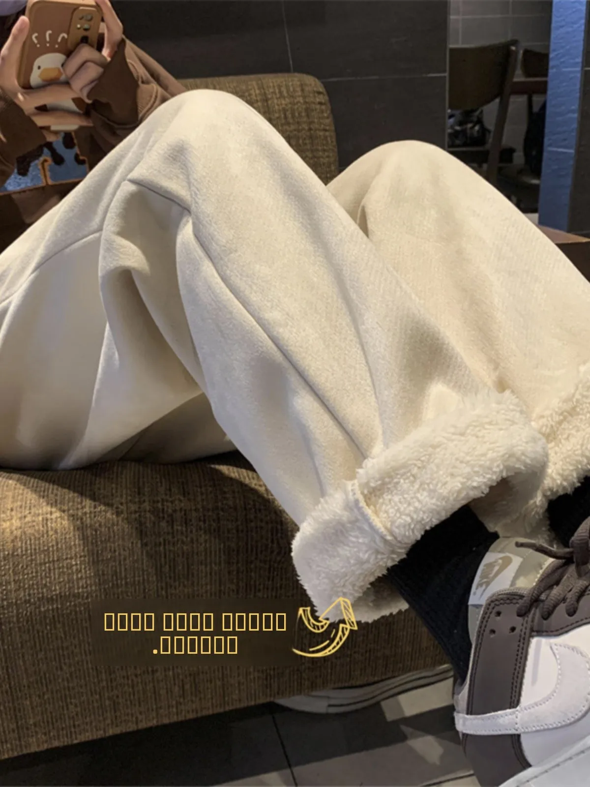 

Мужские зимние спортивные брюки с подкладкой из овечьей шерсти, утепленные, с эластичным поясом, повседневные, свободного кроя, длинные, прямые, хлопковые брюки-трубы