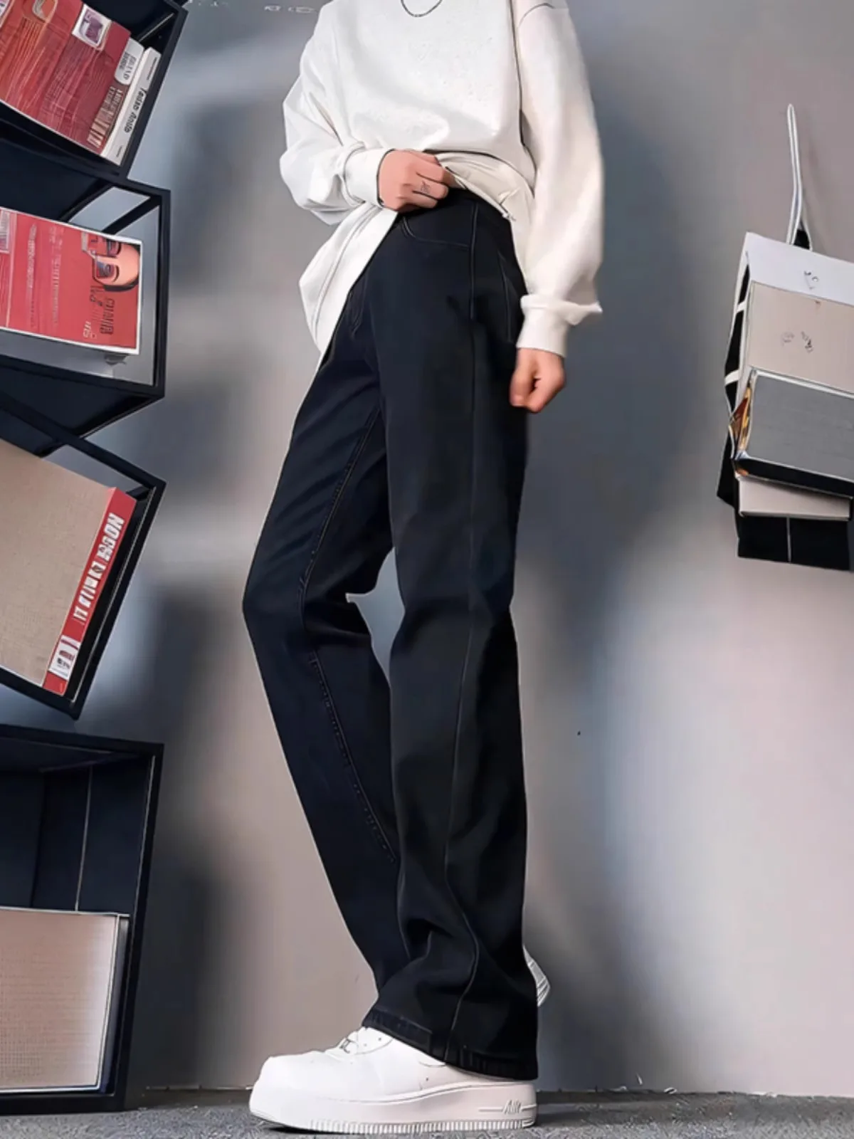 Bla Fce เรียงรายกางเกงยีนส์ขาตรงผู้ชายฤดูใบไม้ร่วงฤดูหนาว Cleanfit American High Street Slimming มีด DENIM กางเกง