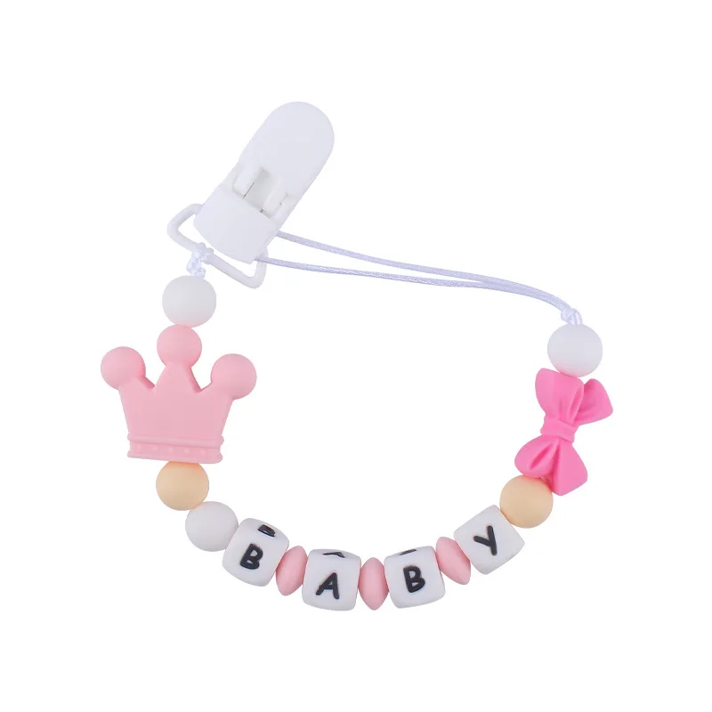 New Baby Custom Personalized Name Pacifier Clips Chain Silicone Crown Nipple Dummy Holder Soother Toddler Teething Toy Chew Gift