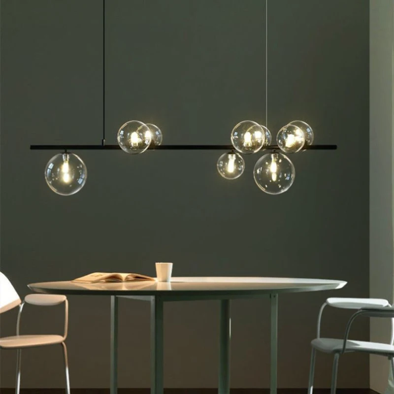 

Minimalist Clear Glass Chandeliers Cord Adjustable Black Metal G9 LED Lighting Fixtures 110-220V For Bar Dining Room Coffee Shop