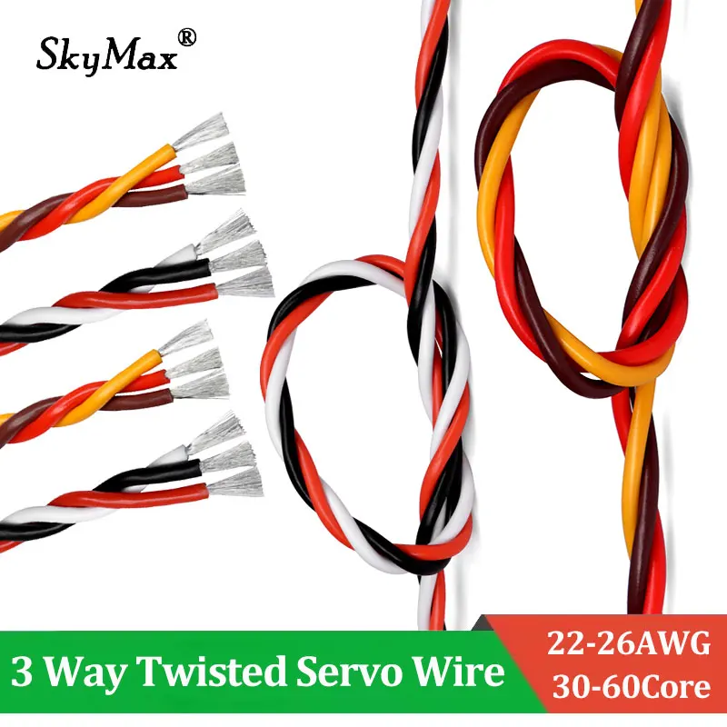 

2-100M 26AWG 30Cores 22AWG 60Cores 3 Ways Twist Servo Extension Cable JR Futaba Twisted Wire Lead for RC Airplane Accessories