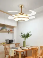 All copper 110V 220V Invisible Music Bluetooth Ceiling Fans With Light 42 Inch Gold Fan Lamp Remote Control APP RGB Color Light