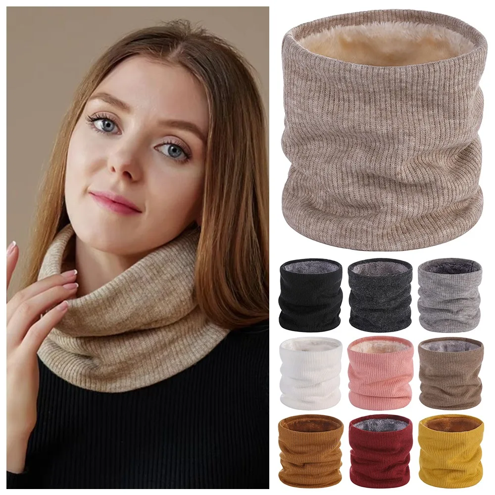 Fleece Lined Knitted Scarf Warmer Neck Tube Double-Layer Circle Loop Scarves Windproof Collar Scarf Riding Mask Outdoor Riding