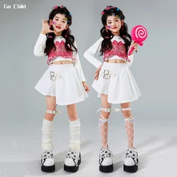 Girls Hip Hop Lovely Crop Top Butterfly Vest Street Dance Skirt Cagro Pants Kids Streetwear Child Jazz Stage Costume Clothes Set