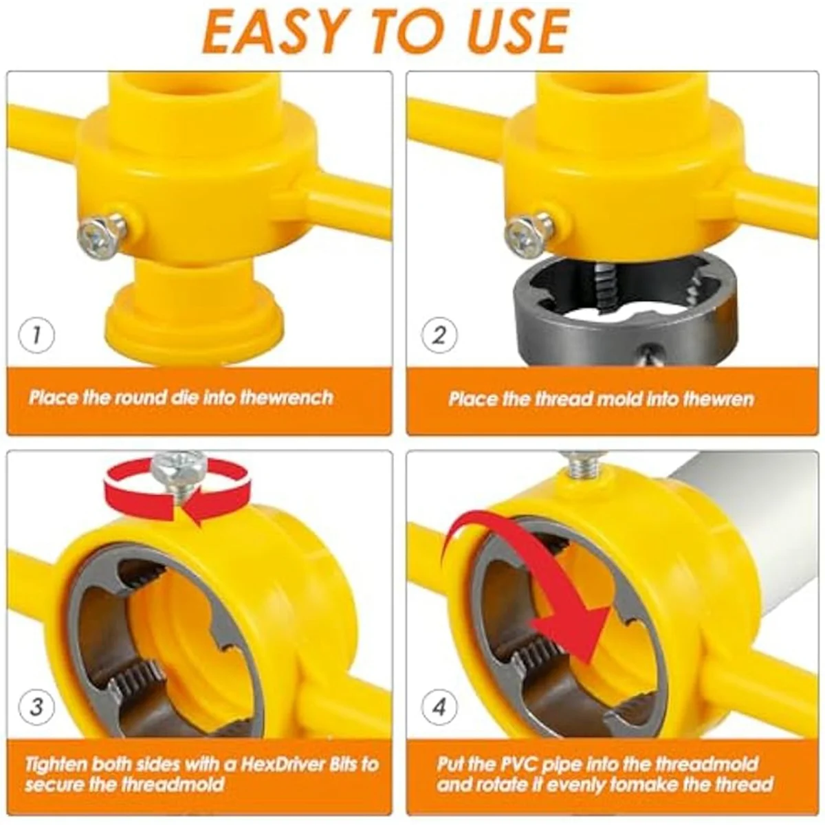 2sets Plastic Pipe Thread Die Kit,PVC Pipe Threader Plumbing Tool Kit,Water Pipe Die Plastic Pipe Die Tap Wrench Set