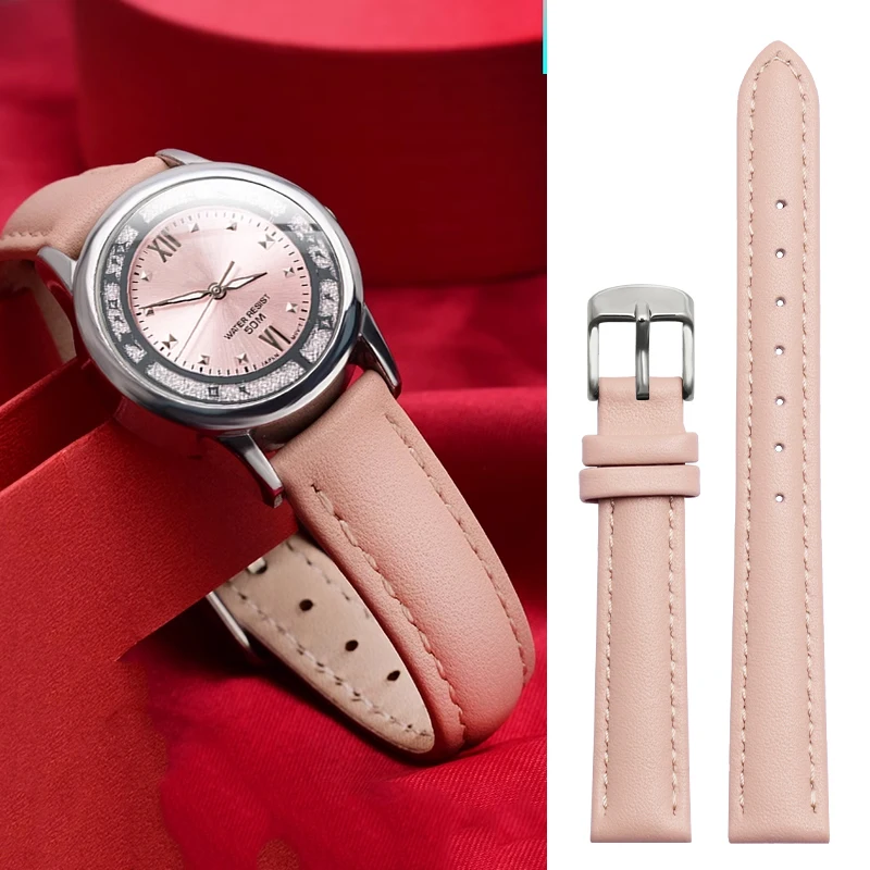 Women\'s Fashion watch strap pink cowhide Genuine Leather watchband Belt 12mm 14mm 15mm 16mm 18mm quick release Women Bracelet