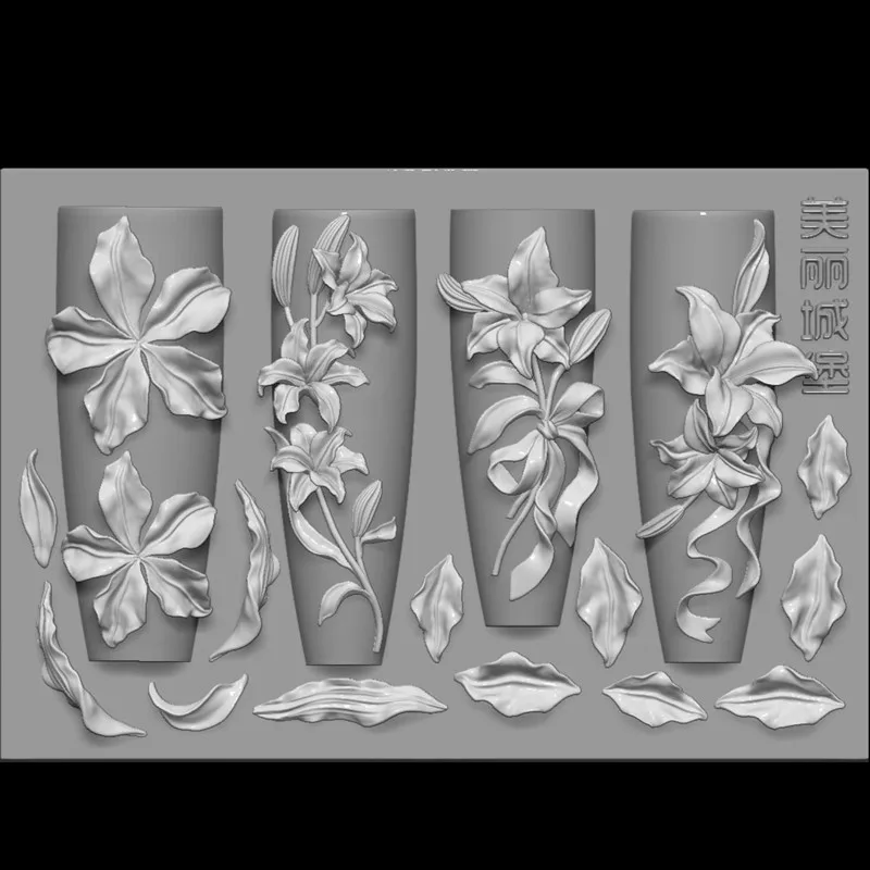 Nail Flower Mold 3d Curved Design Lily Peony Lotus High Transparent Silicone Template