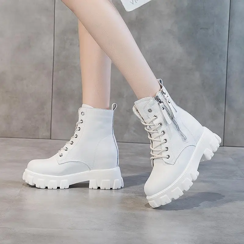 

Women's Boots Real Leather Thick Bottom Double Zipper Small Size Shoes Korean Style Low Top Fashion Boots Winter