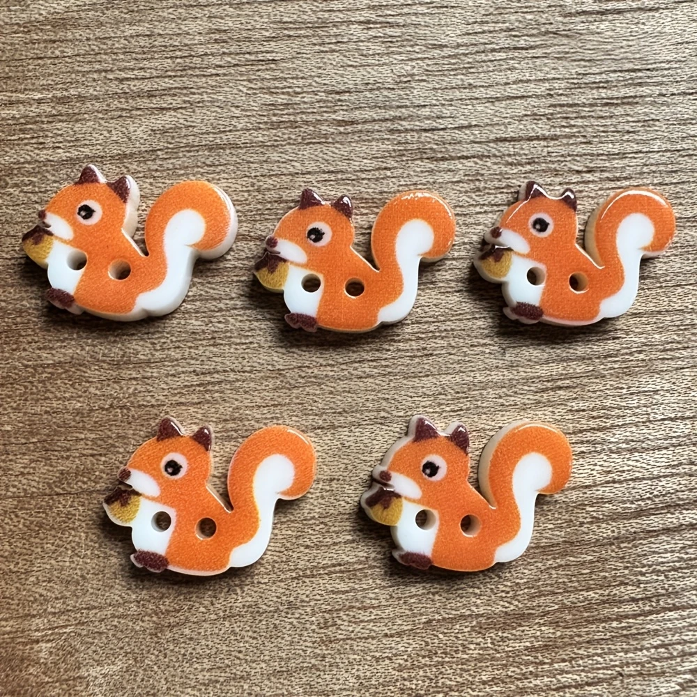 20pcs Orange Squirrel Eating Nuts Shaped Resin Buttons, Creative Additions Decorative Snaps view 3