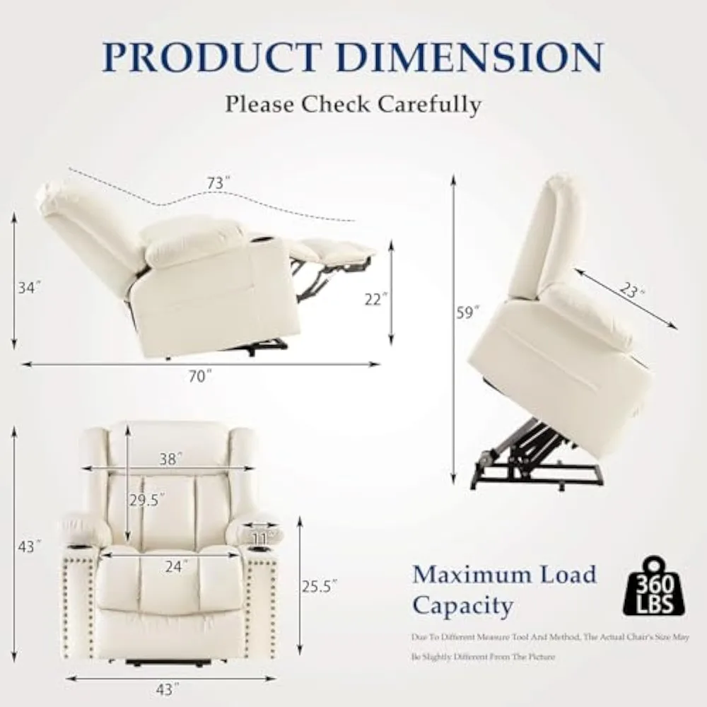 Large-Tall Power Lift Chairs for Elderly with Heated and Massage for Tall Man, Overstuffed, Extend Footrest, 3 Positions, Breath