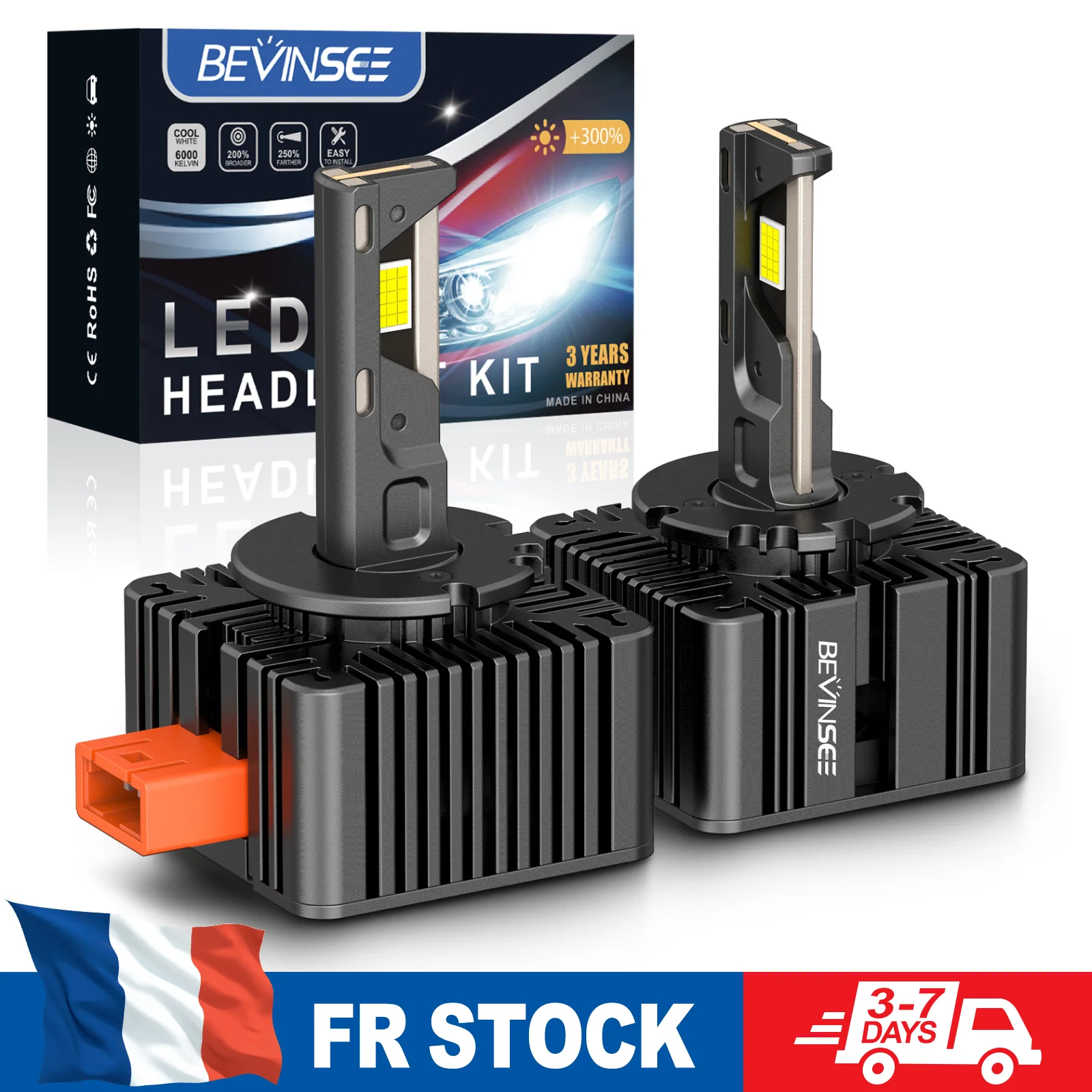BEVINSEE D1S D1R D2S D2R D3S D3R LED-Scheinwerferlampen CANbus Fehlerfrei 80W 8000LM 6000K Superhell HID Xenon Ersatz 12V