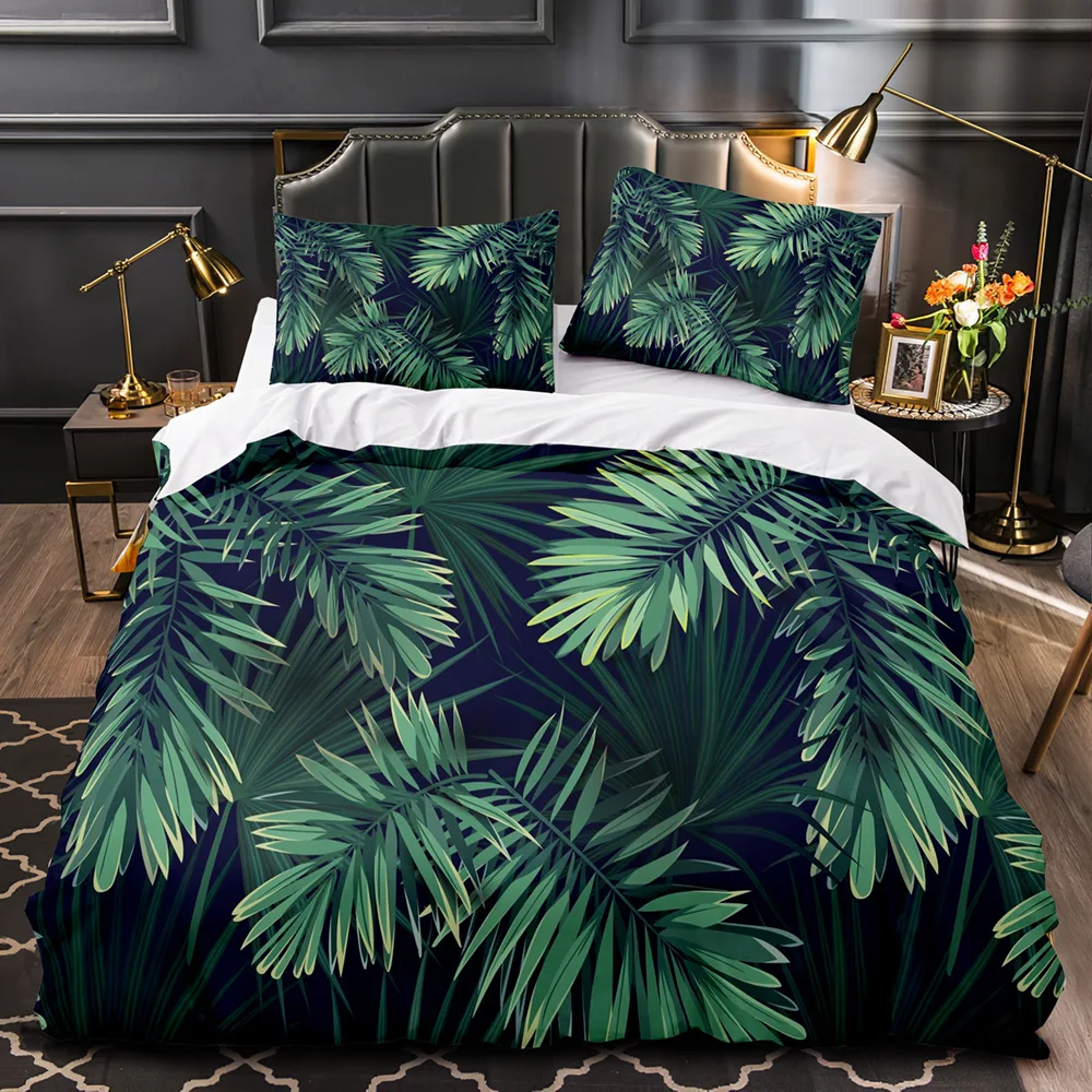 

Green Leaves Tropical Duvet Cover Set Queen Bedding Set Full Queen Leaves Comforter Cover King Size 2/3pcs Quilt Cover
