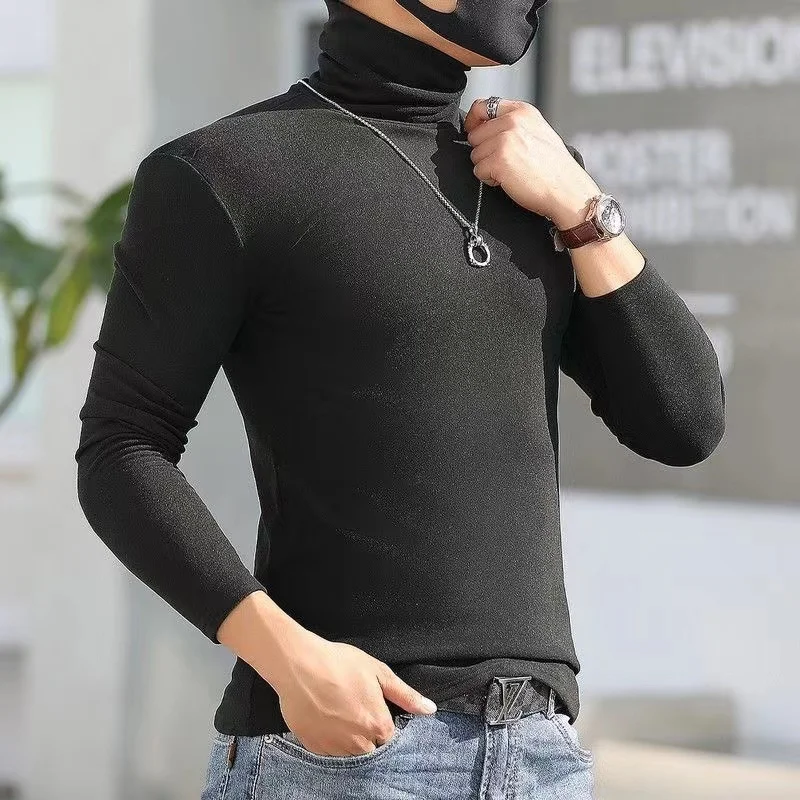 

Autumn Winter Mens Thermal Underwear Basic Bottoming Plain T-shirt Slim Fit Turtleneck Pullover Thermo Undershirt Male Tops