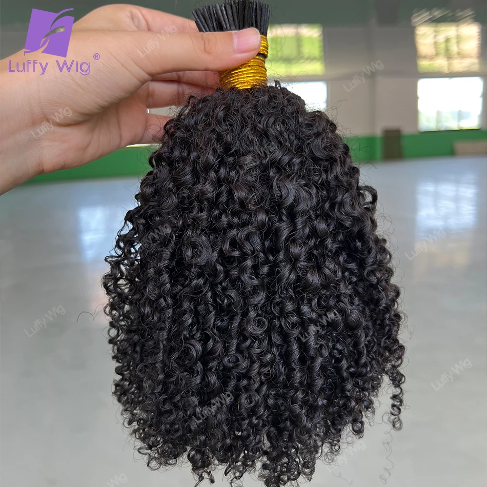 Double Drawn I Tip Hair Extensions Real Itip Human Hair Raw Remy Mongolian 3c 4a Afro Kinky Curly Fusion Hair Bundles Luffy