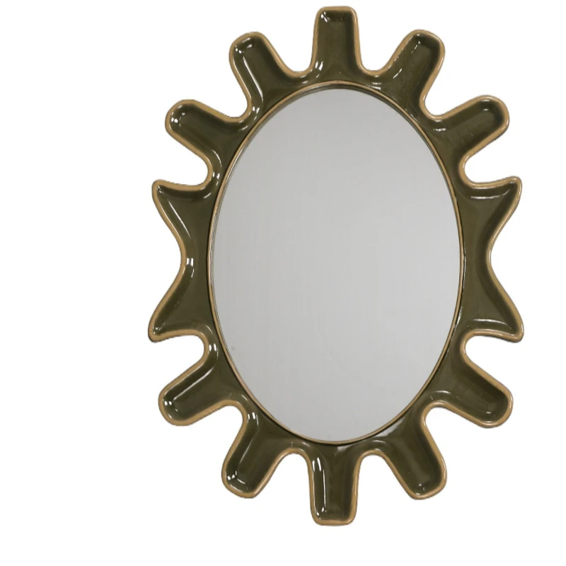 

New French Shaped Mirror Wall Mounted Living Room Entrance Bedroom Wall Decoration Cream Style Creative Wooden Decorative Mirror