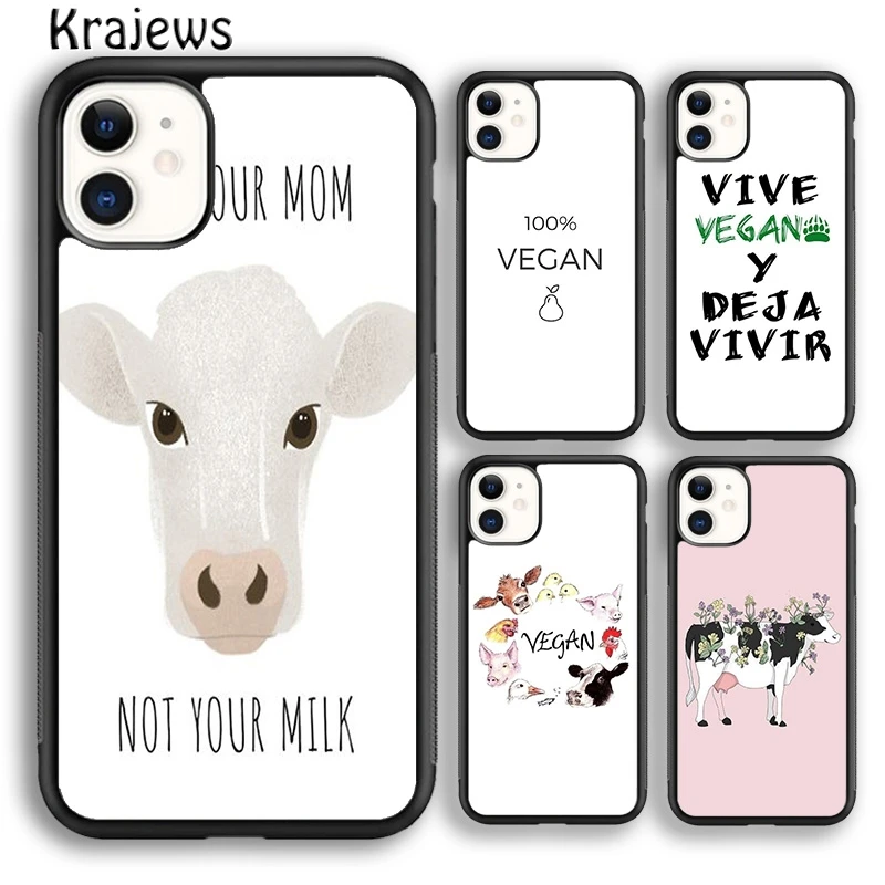 Krajews VEGAN QUOTES LOVE VEGGIE Phone Case Cover For iPhone 16 15 14 plus XS XR 11 12 mini pro max coque Shell Fundas