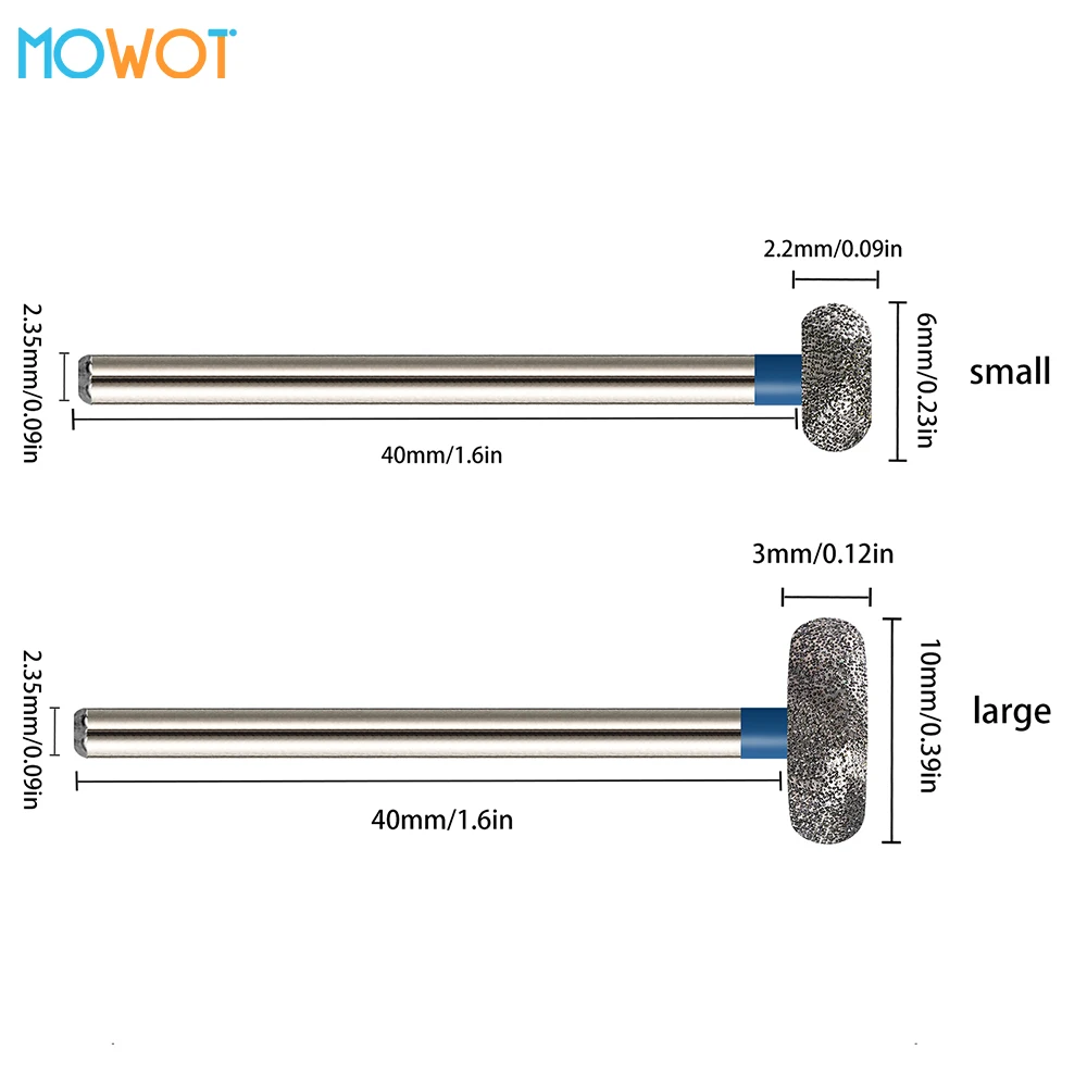 MOWOT 2pcs/lot Diamond Nail Drill Bits Cuticle Clean Burr Rotary Nail Files Milling Cutter Manicure Electric Nail Accessory Tool