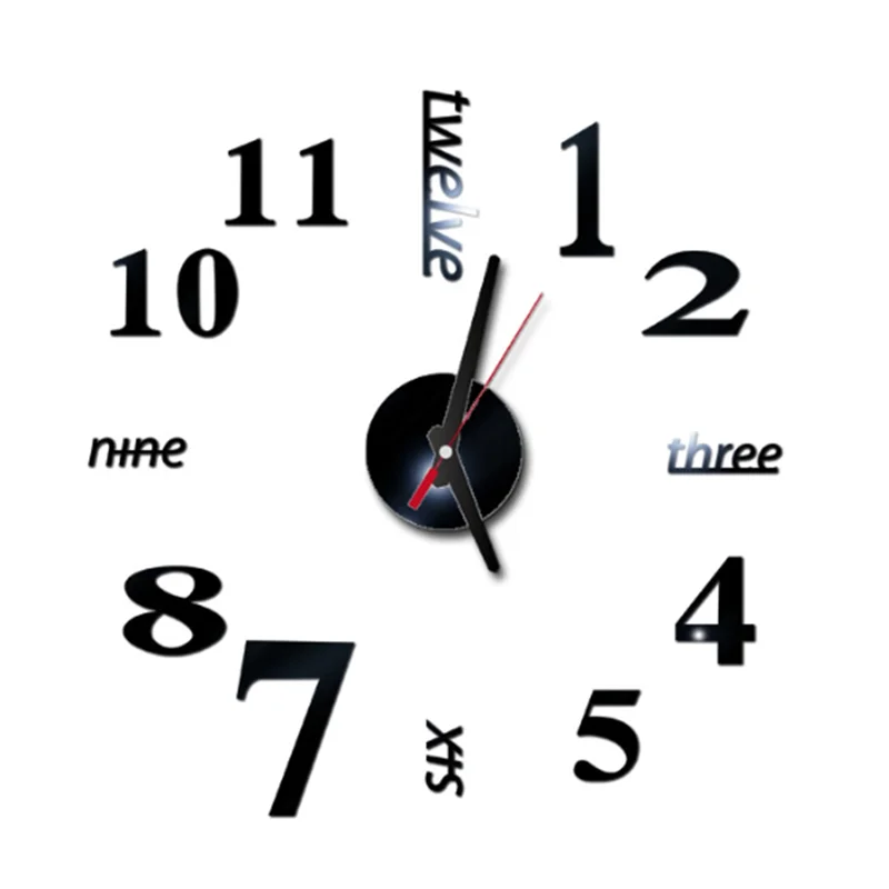 

3D DIY Wall Clock Modern Design Large Acrylic Clocks Home Sticker Room Decor Clock Numbers-Black