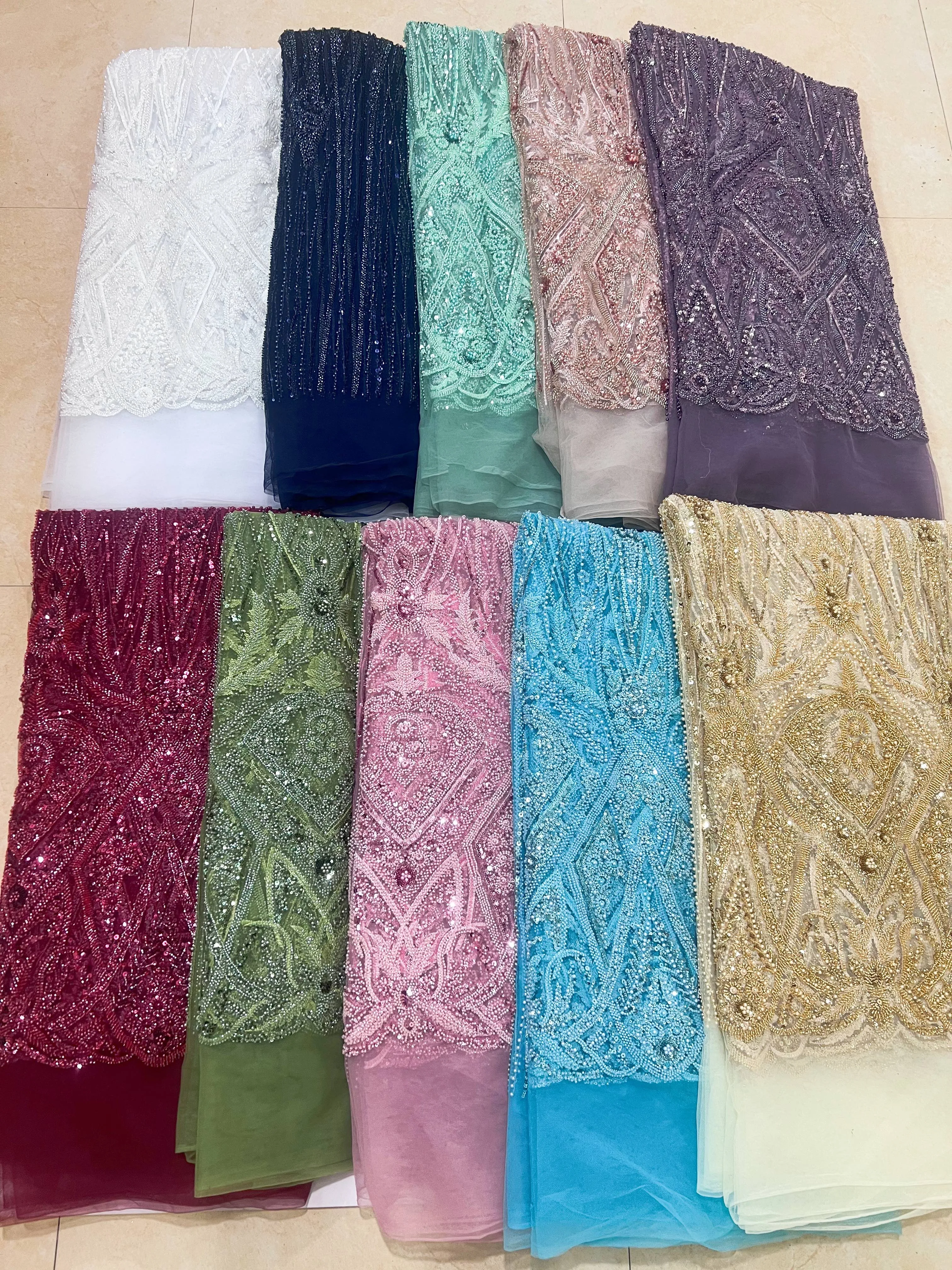 2024 Latest African Sequins Lace Fabric High Quality Embroidery 3D French Flower Beads Nigerian Net Lace For Wedding Party Dress