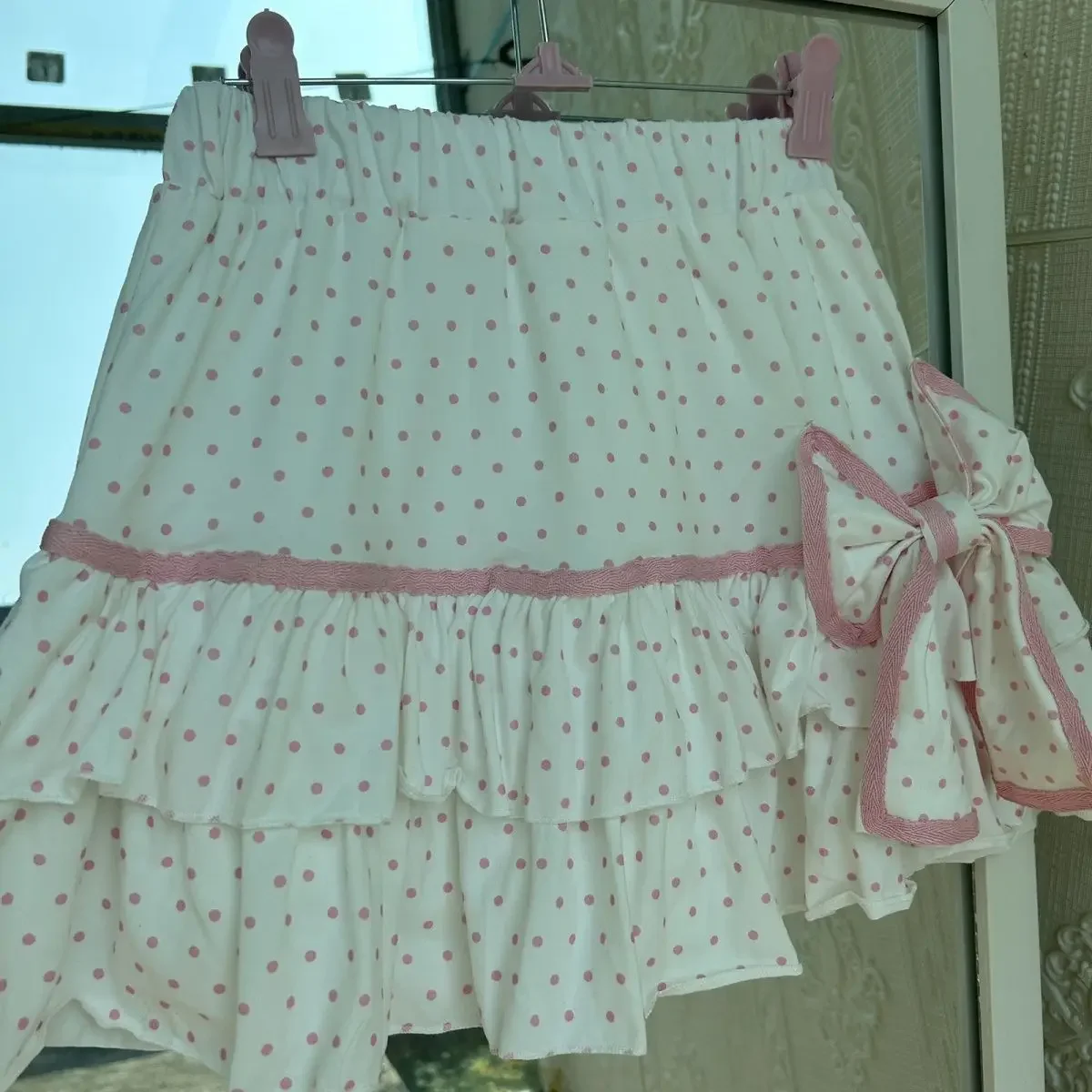 Kawaii Harajuku Y2k Lolita Style Mini Skirt Japanese Pleated Skater Women Sweet Bow Double Layered Polka Dot Ruffles Cake Skirt