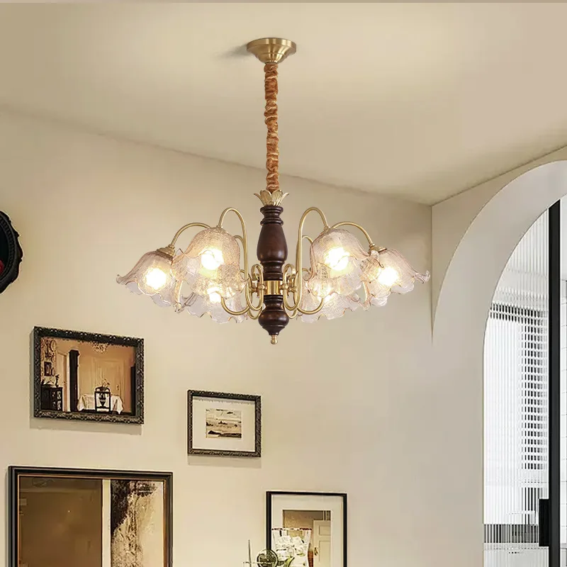 

Полностью медный свет, роскошная цветочная люстра для гостиной, основная лампа цвета ореха, кабинет, столовая, лампа для защиты глаз