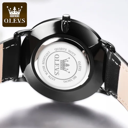 Imagen 2 del producto OLEVS, relojes originales para hombre, reloj de cuarzo ultrafino con esfera de 6,5mm resistente al agua para hombre, reloj de pulsera de marca con correa de cuero de ocio