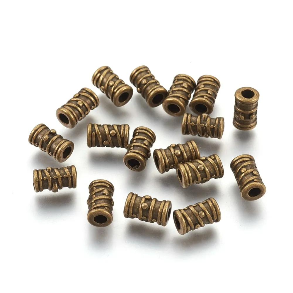 50pcs  Antique Bronze Metal Beads Grooved Beads Lead Free Cadmium Free Column 5.5mm in diameter 9mm long hole: 3mm