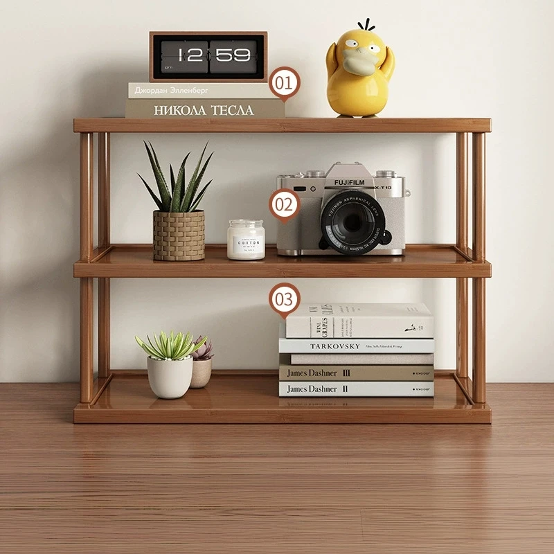 Multi-Level Wooden Desktop Storage Rack Multipurpose Display Stand Organizer Space-Saving Bookshelf Office Home Kitchen Desk